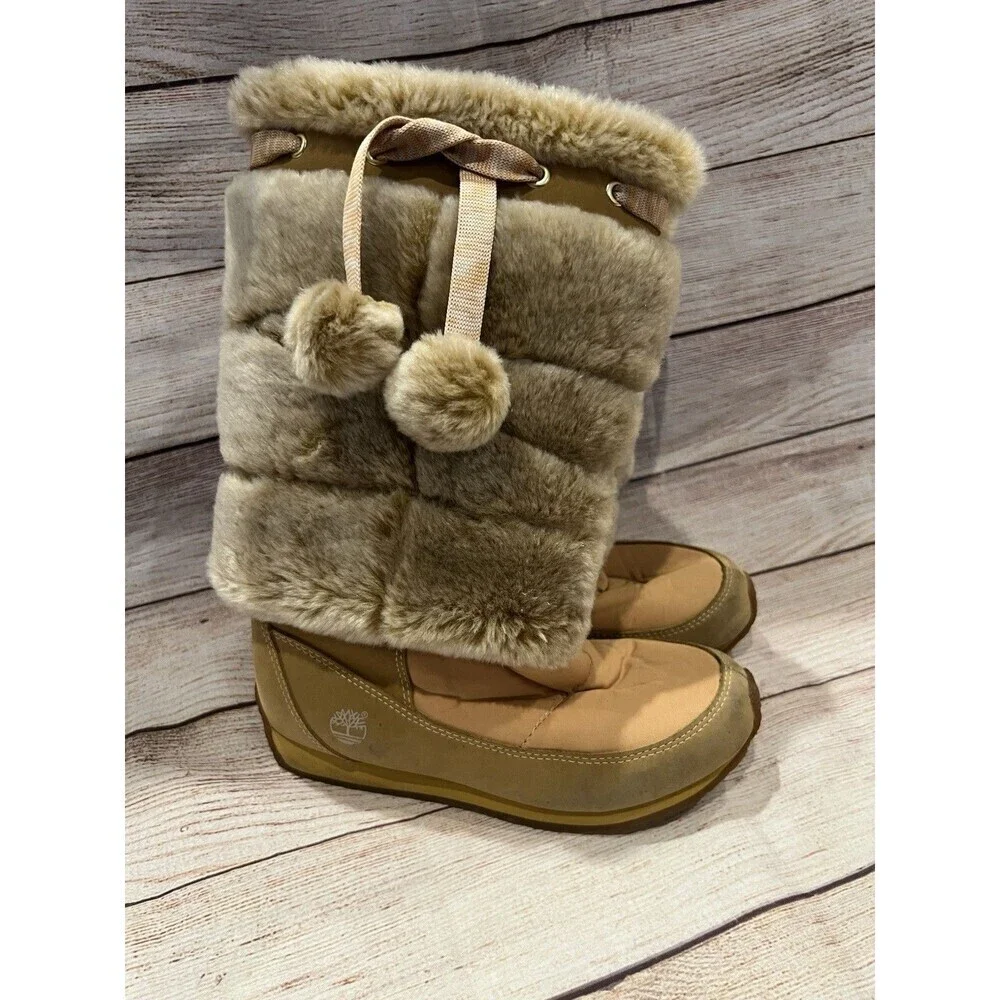 Timberland Junior Big Kid Winterberry Tall Fur Medium Boot Wheat Size 2